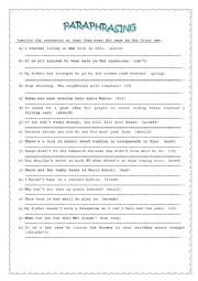 English Worksheet: Paraphrasing