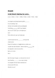 English Worksheet: A Girl Worth Fighting For - MULAN