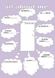 English Worksheet: all about me 