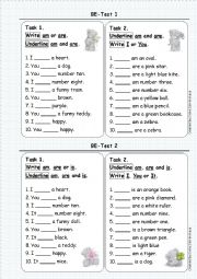 The Verb BE for young learners. Part 5. Tests 1 and 2.