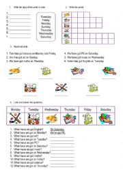 Days of the week + school subjects