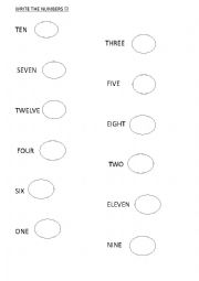 English Worksheet: Write the numbers in the circles