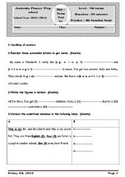 English Worksheet: mid- term test N1 FOR 7th form 2013/2014