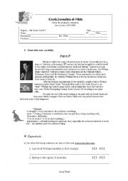 English Worksheet: 9th Grade - test on holidays