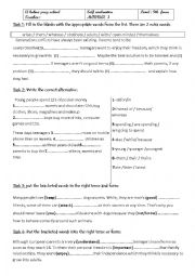 English Worksheet: self evaluation module one 9th form