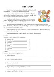 English Worksheet: Fast Food Article