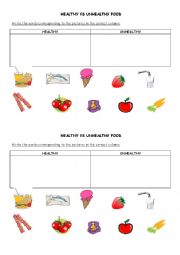 English Worksheet: Healthy and unhealthy food