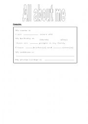 English Worksheet: All about me