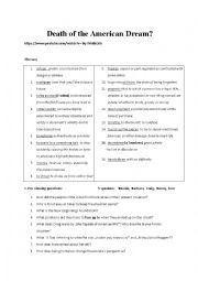 English Worksheet: Death of the American Dream? 