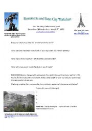 Monuments and sister cities worksheet for Tourism