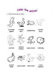 English Worksheet: Learn about colors and animals