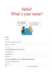 English Worksheet: Hello, whats your name?