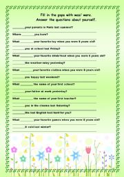 English Worksheet: Was - Were