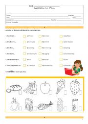 English Worksheet: Test 5th grade part 1