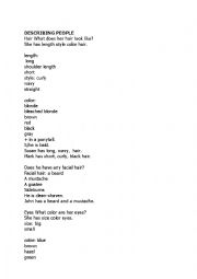 English Worksheet: describing people