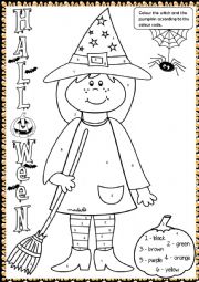 English Worksheet: Halloween witch - colouring