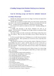 English Worksheet: A Reading Passage about Students Studying in an American University