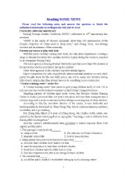 English Worksheet: Reading SOME NEWS