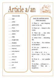 English Worksheet: INDEFINITE ARTICLES