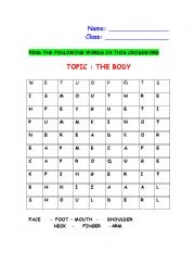 English Worksheet: CROSSWORD TOPIC THE BODY