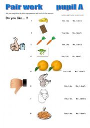 English Worksheet: PAIRWORK Do you like...?