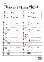 English Worksheet: this is, that is, these are, those are