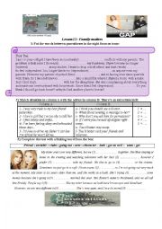 English Worksheet: Lesson 22-Family matters-1st years