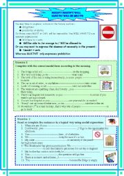 English Worksheet: Neednt, Mustnt, will have to