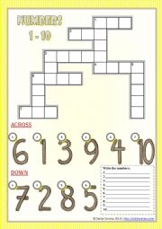 English Worksheet: Numbers Crossword