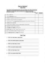 English Worksheet: FACT OR OPINION STATEMENTS