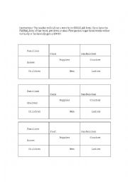 English Worksheet: Plural Noun Bingo