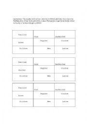 Plural Noun Bingo