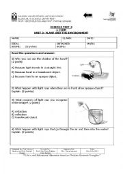 Science Test about ligth