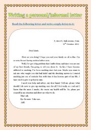 Writing a personal informal letter (a practice worksheet)