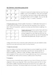 English Worksheet: Six Starters/activities using a Grid