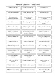 English Worksheet: questions for a game