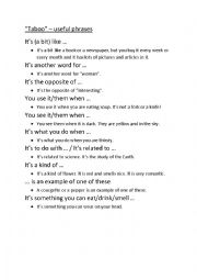 English Worksheet: Taboo - support vocab and cards for the game