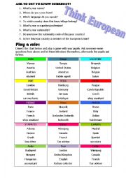 English Worksheet: Think European- game