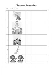 English Worksheet: Classroom Instructions - Listen, match and write