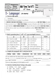 English Worksheet: english test for 9 form tunisian pupils