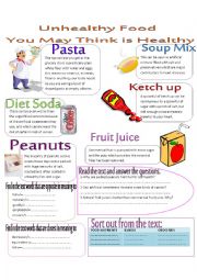 English Worksheet: unhealthy food that you may think is healthy