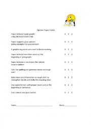 English Worksheet: Rubric for Opinion Paper