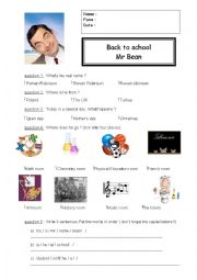 English Worksheet: work on the video Mr Bean : Back to school