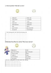 English Worksheet: likes and dislikes