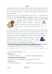 English Worksheet: comprehension winter