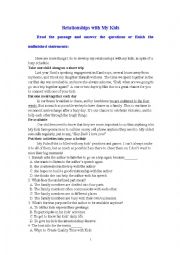 English Worksheet: Relationships with My Kids