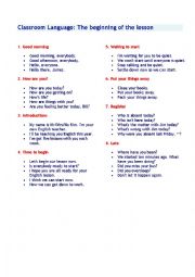 English Worksheet: classroom language