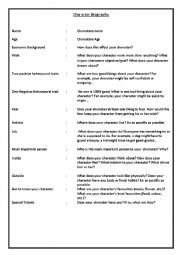 Character Biography Worksheet