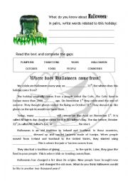 English Worksheet: Halloween history