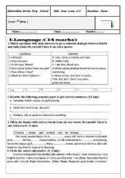 English Worksheet: mid- term exam n1(7th form)